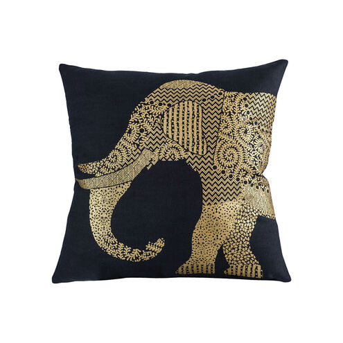Bali 20 X 6 inch Black and Gold Pillow, Elephant