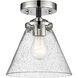 Nouveau Large Cone LED 8 inch Black Polished Nickel Semi-Flush Mount Ceiling Light in Seedy Glass, Nouveau
