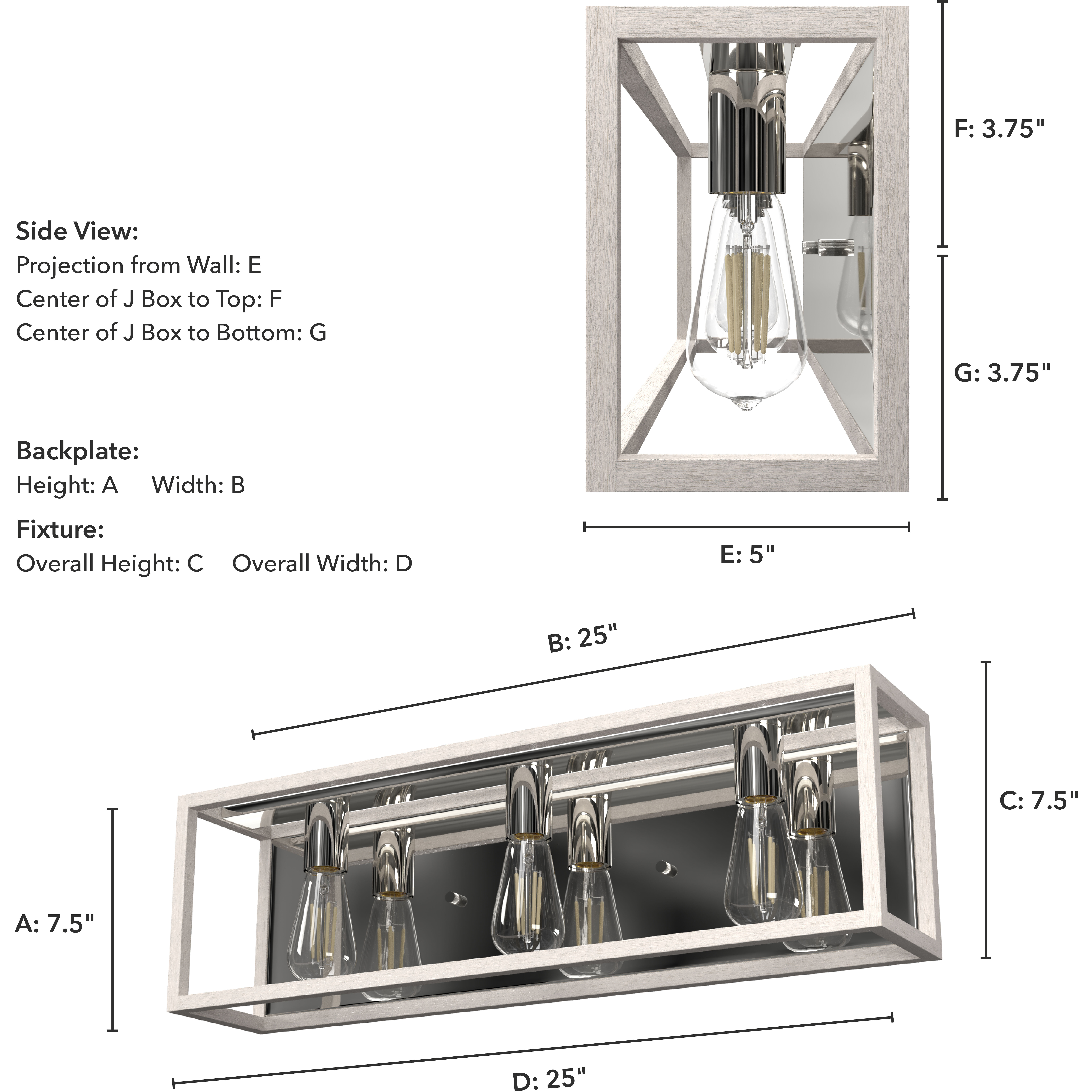 Squire Manor 3 Light 25 inch Distressed White and Chrome Vanity Light Wall Light