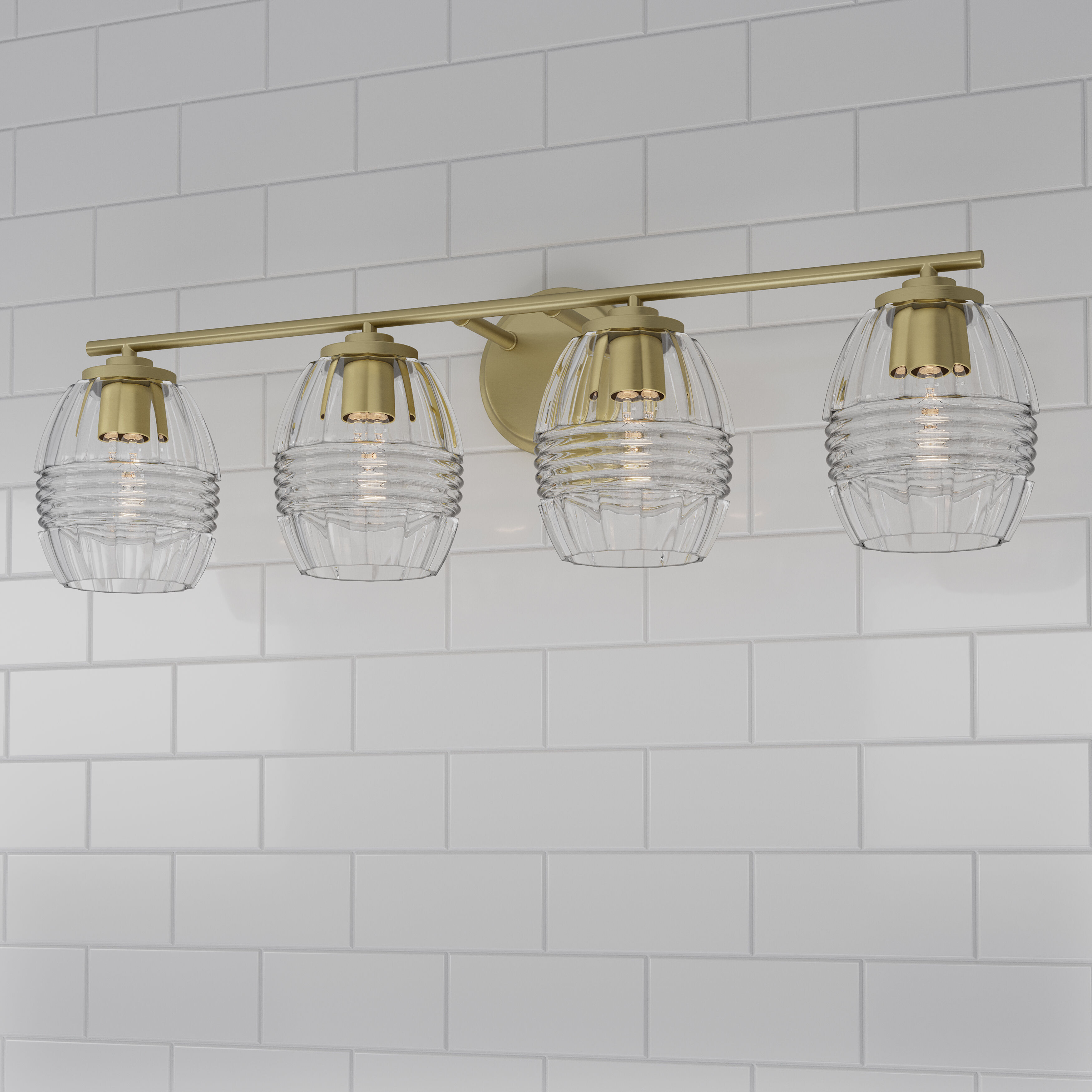 Miravelle 4 Light 30.5 inch Vintage Brass Bathroom Vanity Light Wall Light