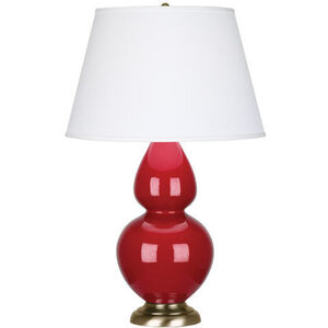 Double Gourd 31 inch 150 watt Ruby Red Table Lamp Portable Light in Antique Brass, Pearl Dupioni