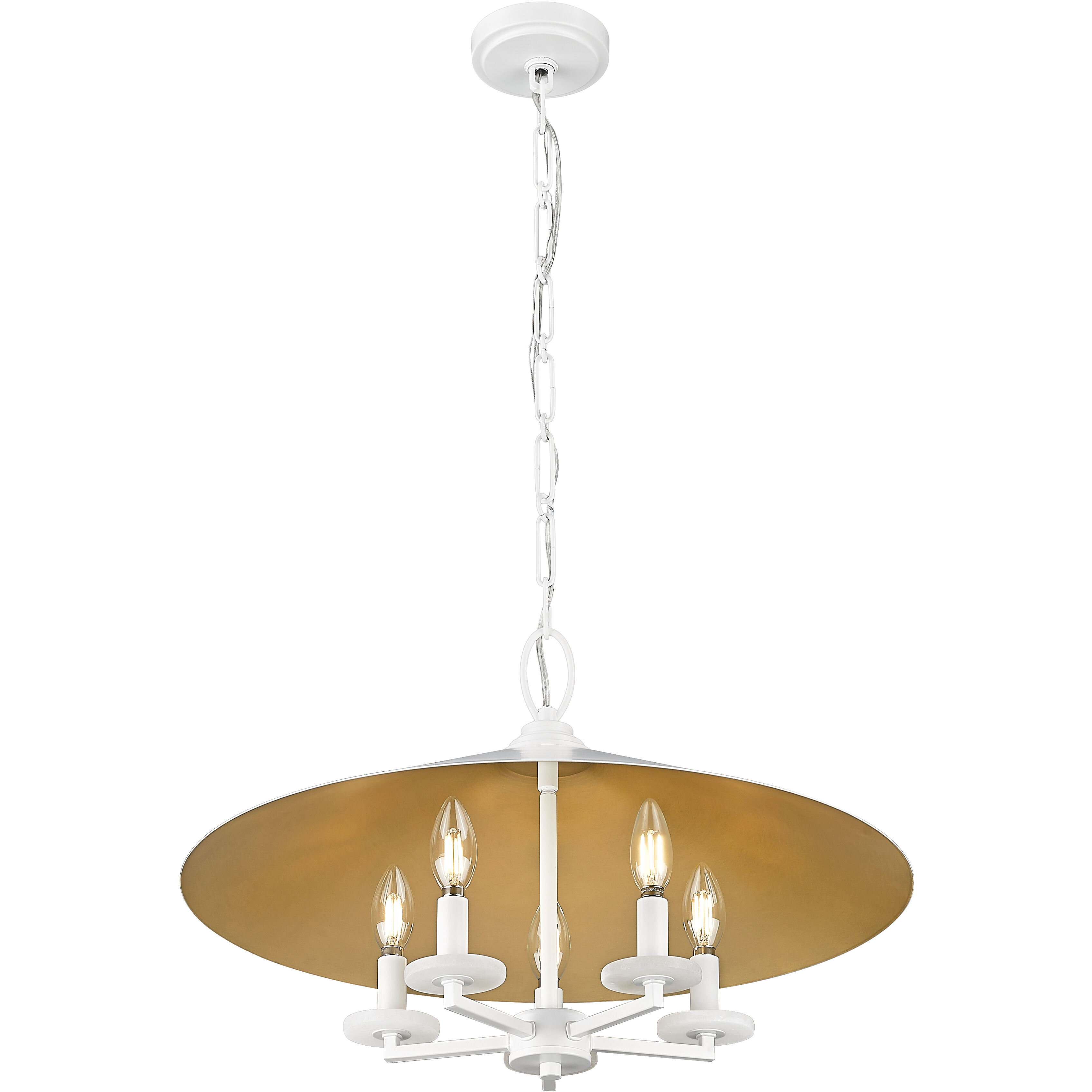 Rialto 5 Light 22 inch Matte White Pendant Ceiling Light in Matte White Outer,  Signature Rubbed Brass Inner