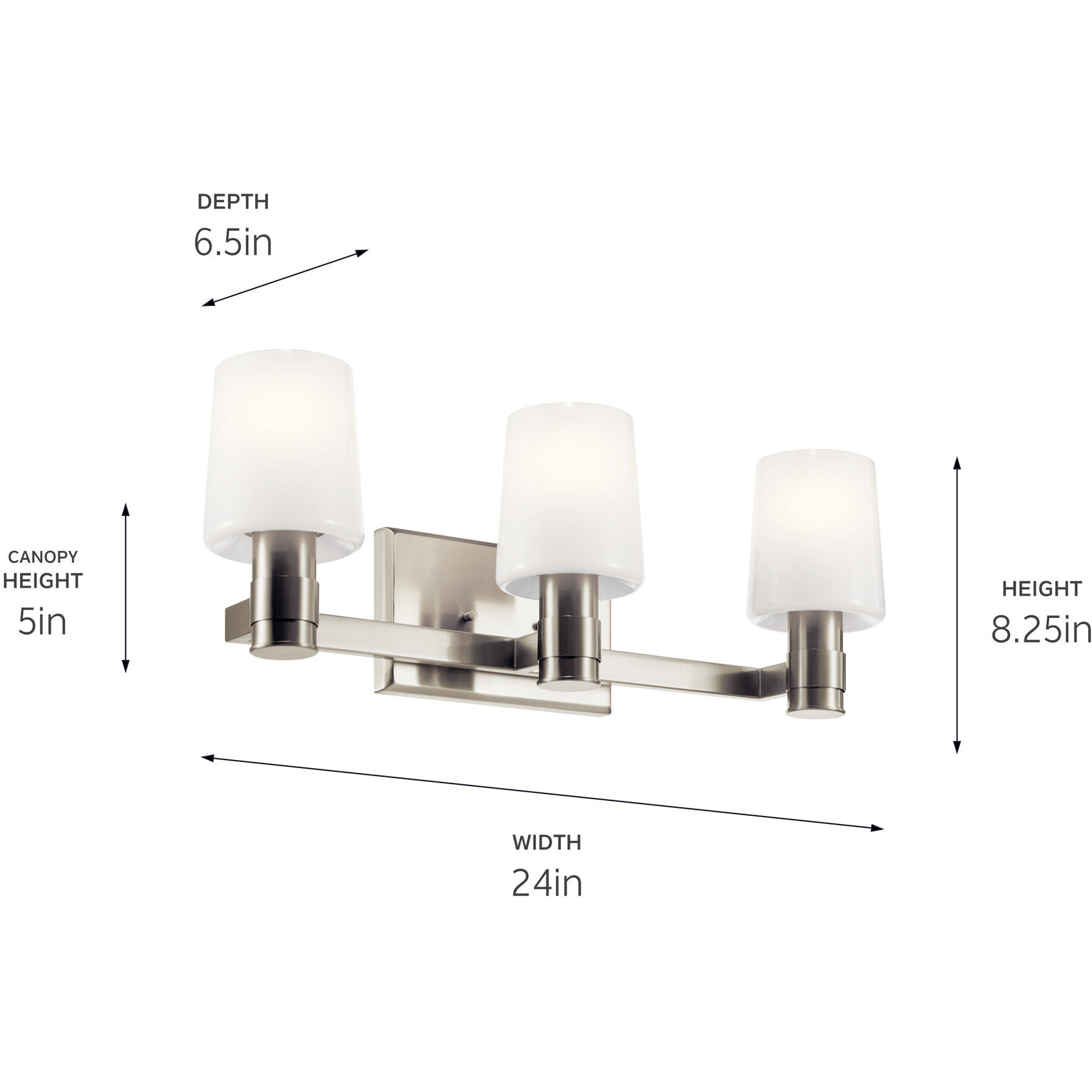 Adani 3 Light 24 inch Brushed Nickel Bath Bracket Wall Light, 3 Arm