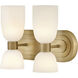 Lisa McDennon Tallulah LED 12 inch Lacquered Brass Bath Light Wall Light in 3000K, Etched Opal, 5W, Two Light, Sconce