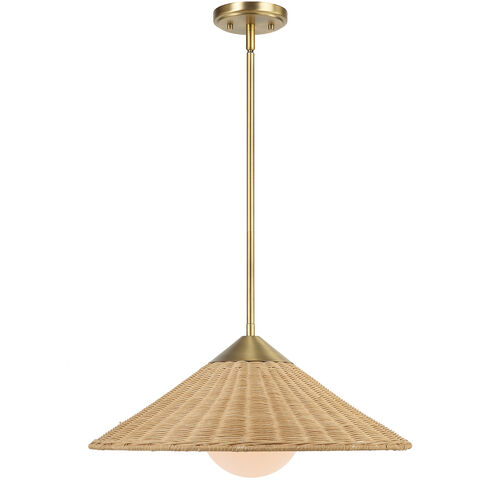 Phuvinh 1 Light 20 inch Natural Rattan and Antique Brass Pendant Ceiling Light