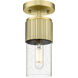 Bolivar 1 Light 4 inch Brushed Brass Flush Mount Ceiling Light in Seedy Glass