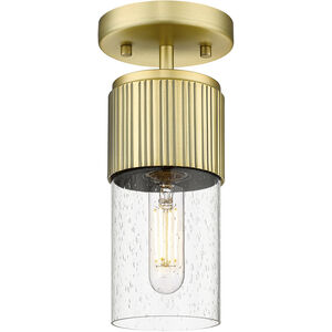 Bolivar 1 Light 4 inch Brushed Brass Flush Mount Ceiling Light in Seedy Glass
