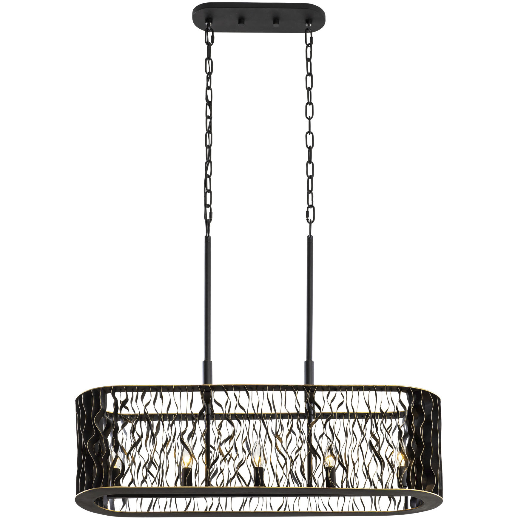 Estela 5 Light 36 inch Matte Black and French Gold Linear Pendant Ceiling Light, Smithsonian Collaboration