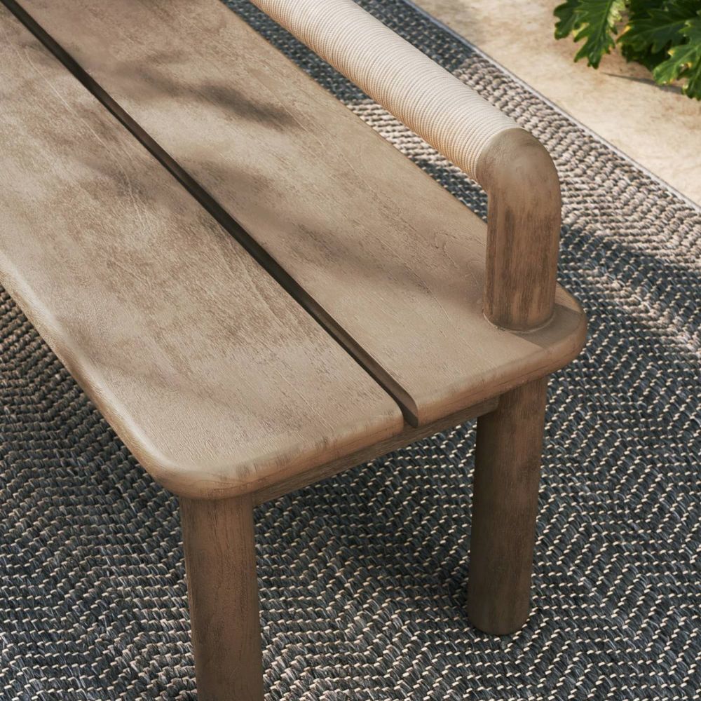 Escape Weathered Teak and Pebble Outdoor Bench