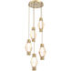 Aalto Mandrel LED Gilded Brass Multi Pendant Chandelier Ceiling Light in 3000K LED, Optic Rib Amber