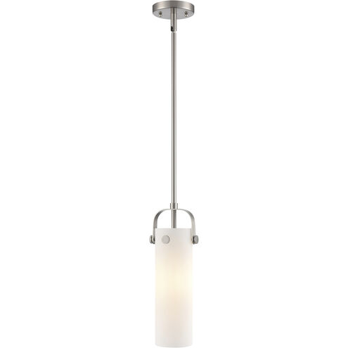 Pilaster II Cylinder 1 Light 5 inch Satin Nickel Pendant Ceiling Light in Matte White Glass