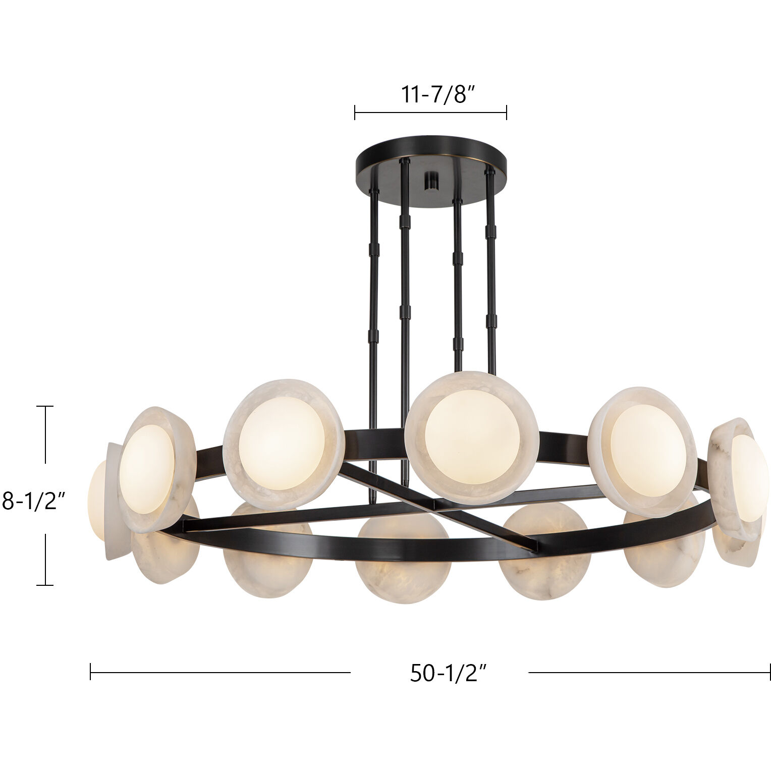 Alonso LED 50.5 inch Vintage Brass/Alabaster Chandelier Ceiling Light in Vintage Brass and Alabaster