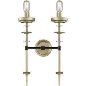 Orion 2 Light 14 inch Antique Gold Leaf with Oil Rubbed Bronze Sconce Wall Light