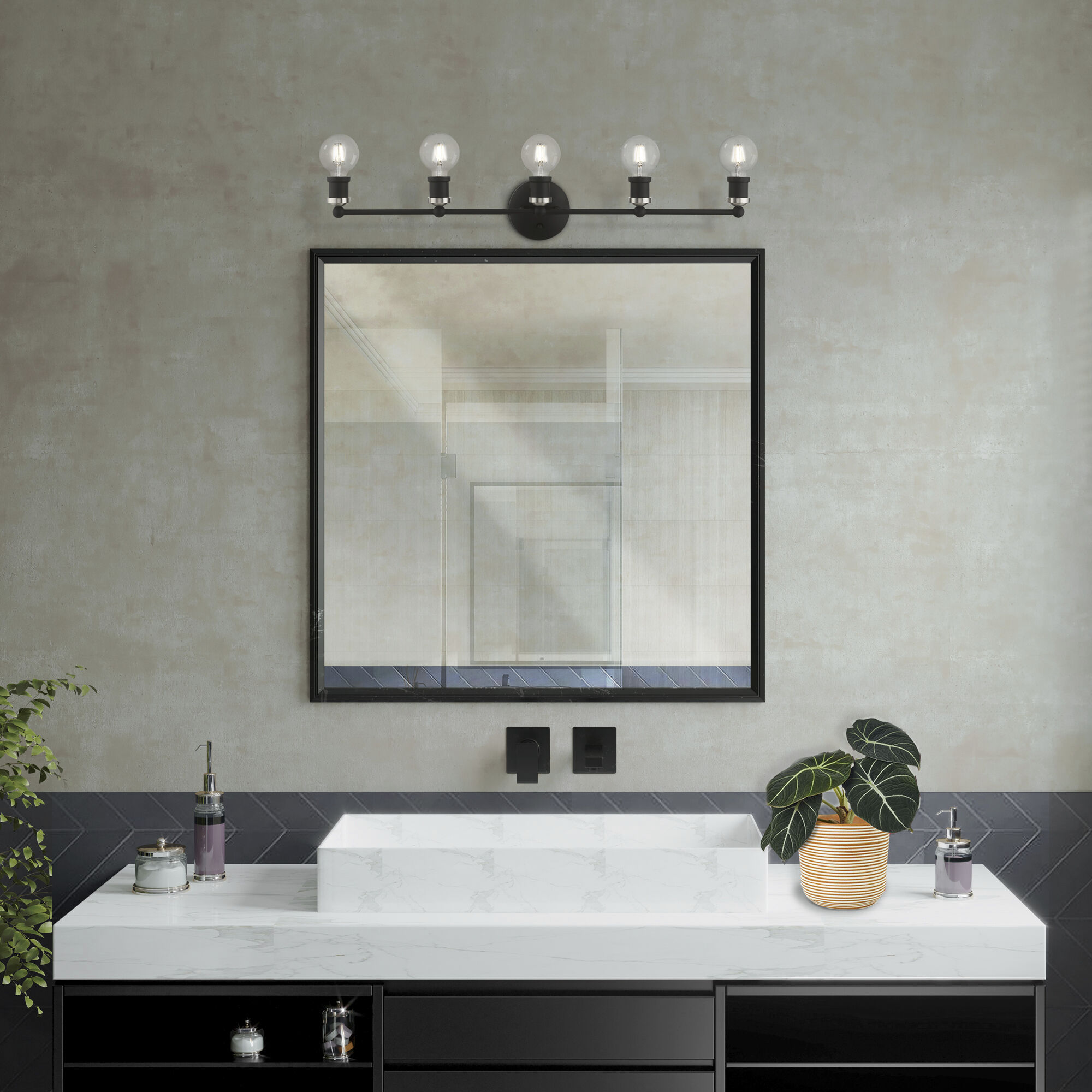 Lansdale 5 Light 34 inch Black with Brushed Nickel Accents Vanity Sconce Wall Light, Large