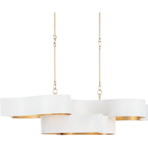 Grand Lotus 6 Light 51 inch Sugar White/Contemporary Gold Leaf Chandelier Ceiling Light