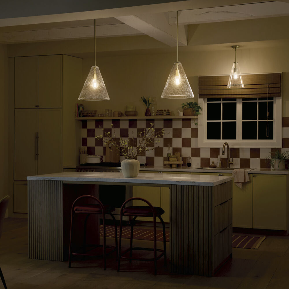 Everly 1 Light Natural Brass Pendant Ceiling Light in Clear Seeded