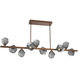 Gem LED Burnished Bronze Linear Multi-Pendant Ceiling Light in Smoke, 2700K LED, Twisted Branch
