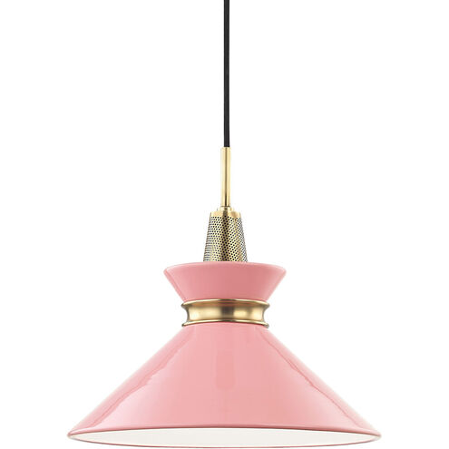 Kiki 1 Light 14 inch Aged Brass Pendant Ceiling Light in Pink Metal