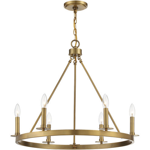 Traditional 6 Light 26 inch Natural Brass Chandelier Ceiling Light