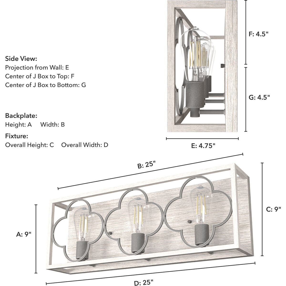 Gablecrest 3 Light 25 inch Distressed White and Painted Concrete Vanity Light Wall Light