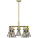Newton Cone 5 Light 26 inch Brushed Brass Chandelier Ceiling Light in Plated Smoke Glass