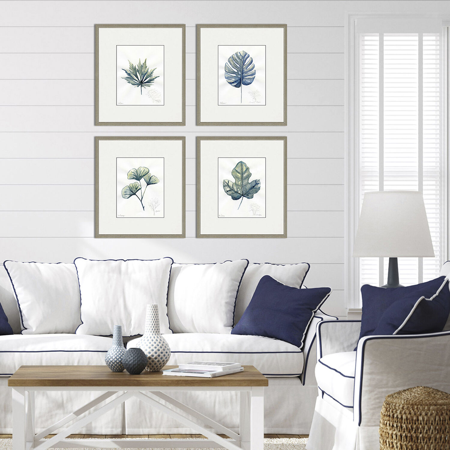 Florals Blue and Green and Neutral Framed Art