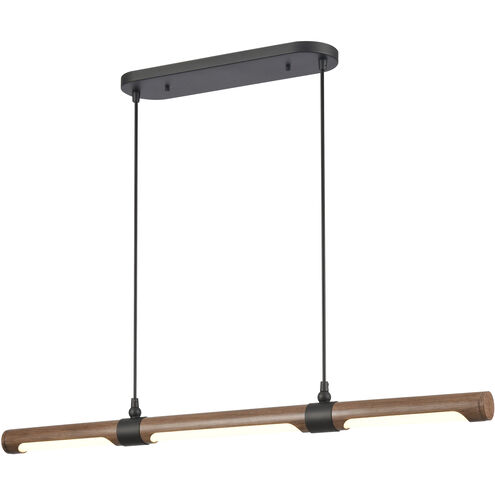 Wyatt LED 40.5 inch Matte Black with Walnut Linear Chandelier Ceiling Light