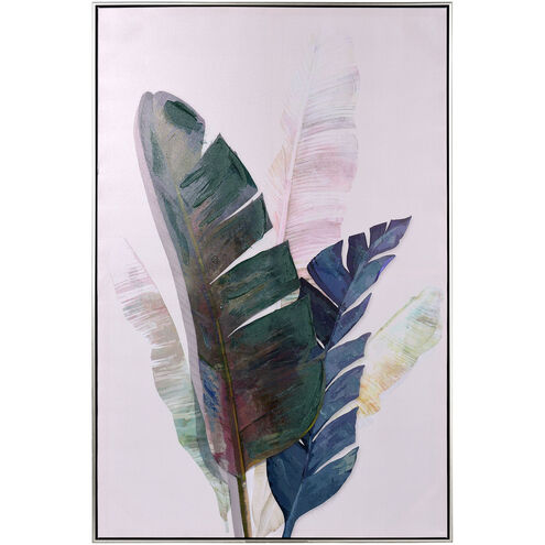 Botanical Leaves Hunter Green and Dark Blue and and Pastel Multi-color and Painted Wall Art
