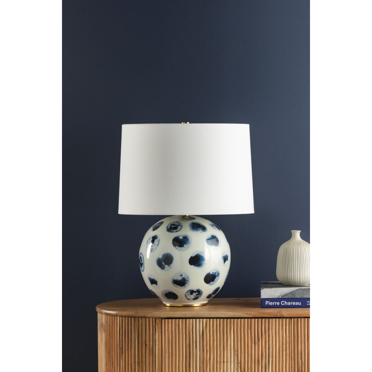Blue Point 22 inch 75.00 watt White Bisque and Blue Dots Table Lamp Portable Light