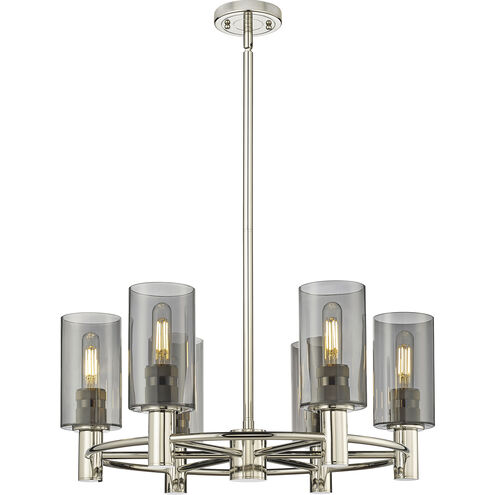 Crown Point 6 Light 24 inch Polished Nickel Chandelier Ceiling Light in Plated Smoke Glass