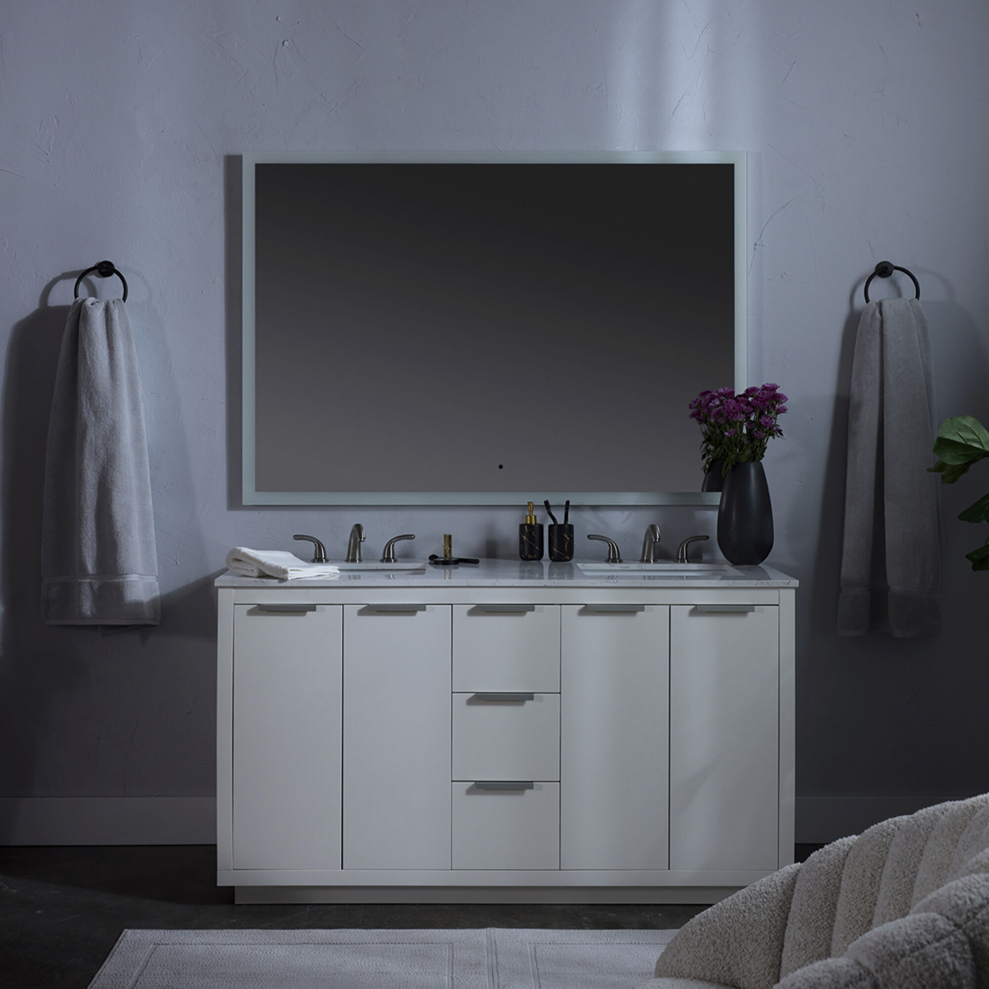 Starlight 36 X 36 inch Black LED Lighted Mirror, Vanita by Oxygen