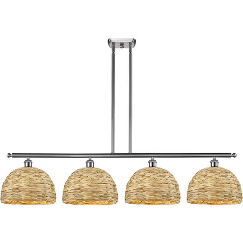 Woven Rattan Island Light Ceiling Light in Satin Nickel