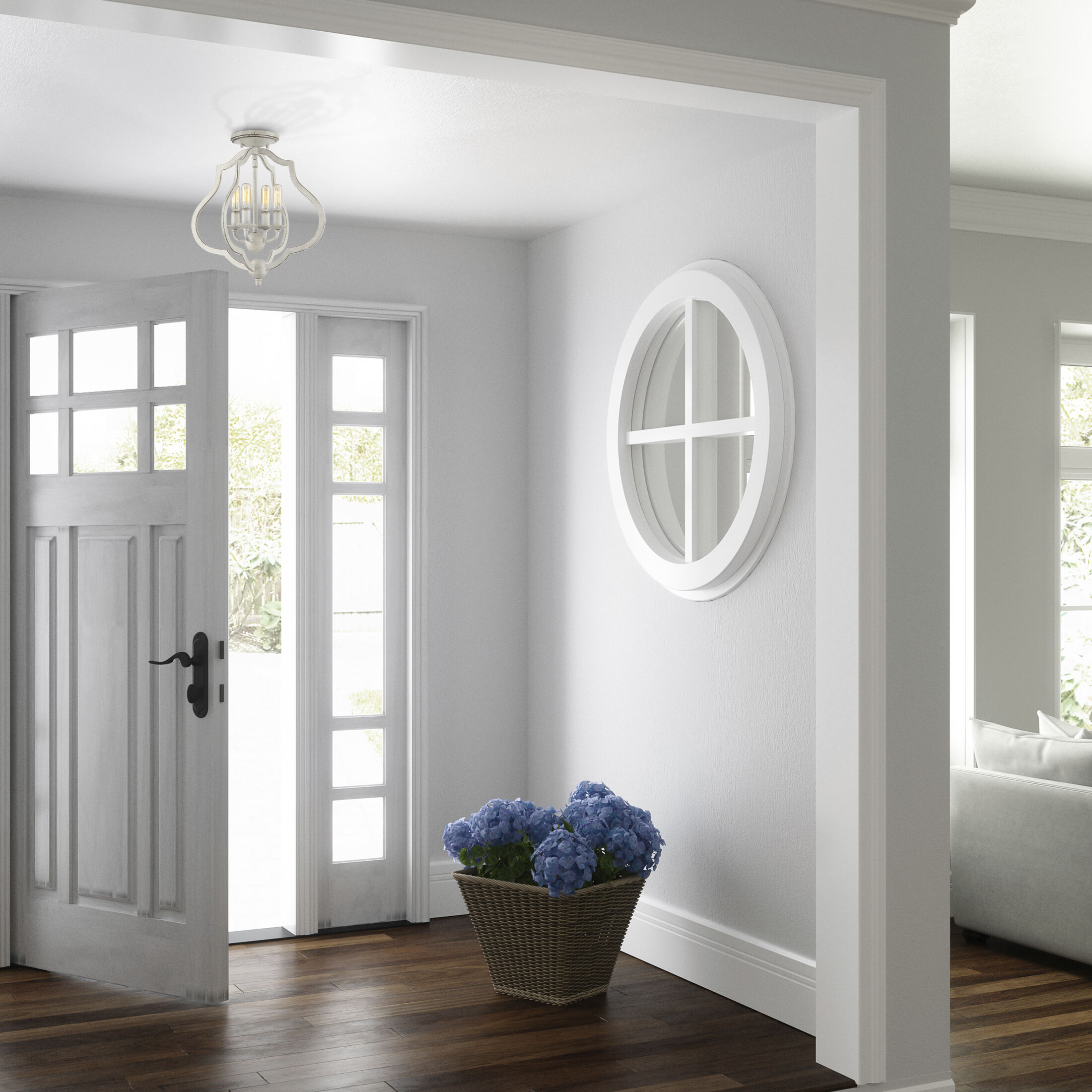 O'Keefe 4 Light 15 inch Antique White Semi-Flush Mount Ceiling Light