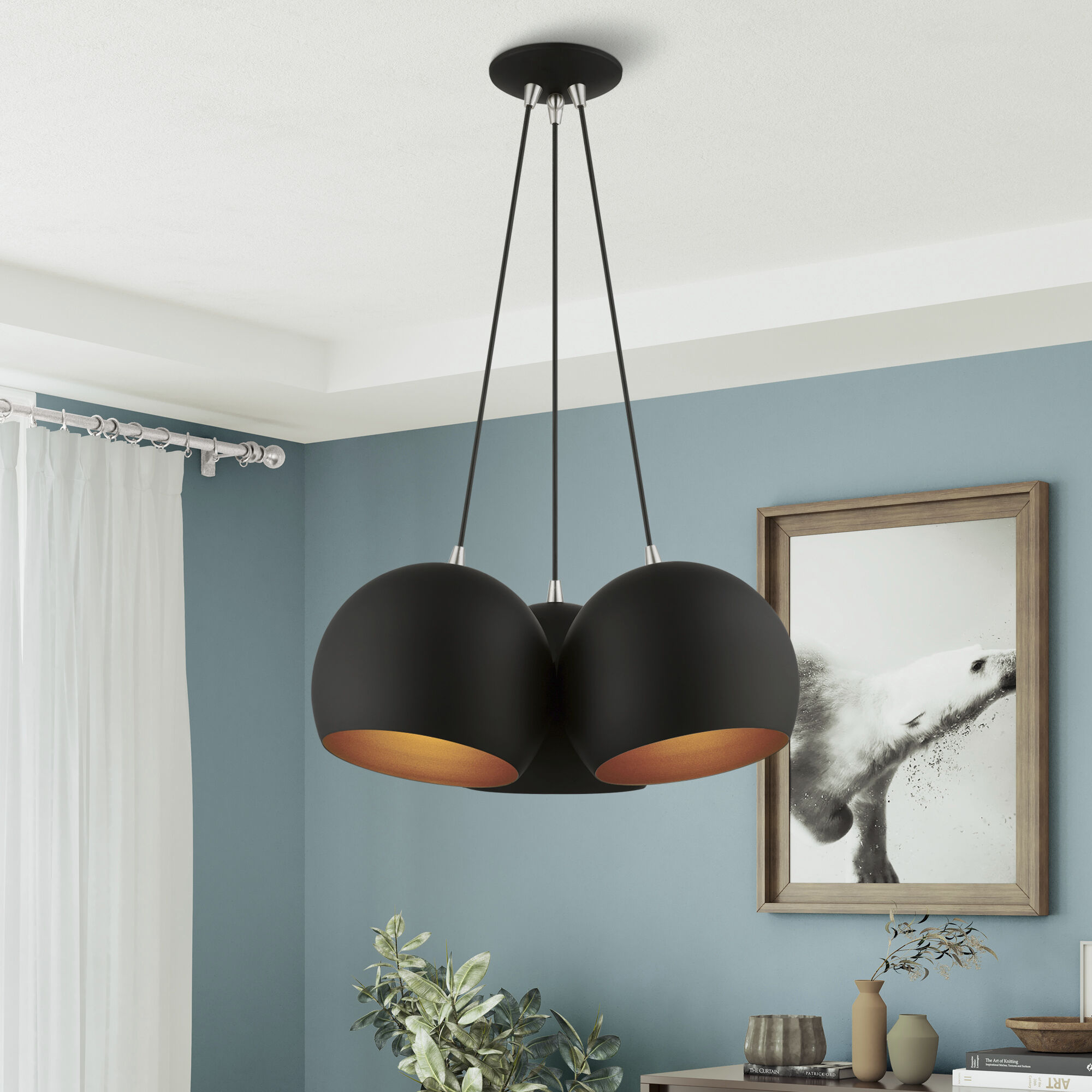 Piedmont 3 Light 22 inch Black with Brushed Nickel Accents Globe Pendant Ceiling Light
