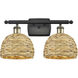 Woven Rattan 2 Light 18 inch Black Antique Brass Bath Vanity Light Wall Light