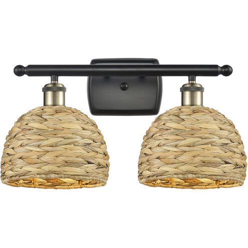 Woven Rattan 2 Light 18 inch Black Antique Brass Bath Vanity Light Wall Light