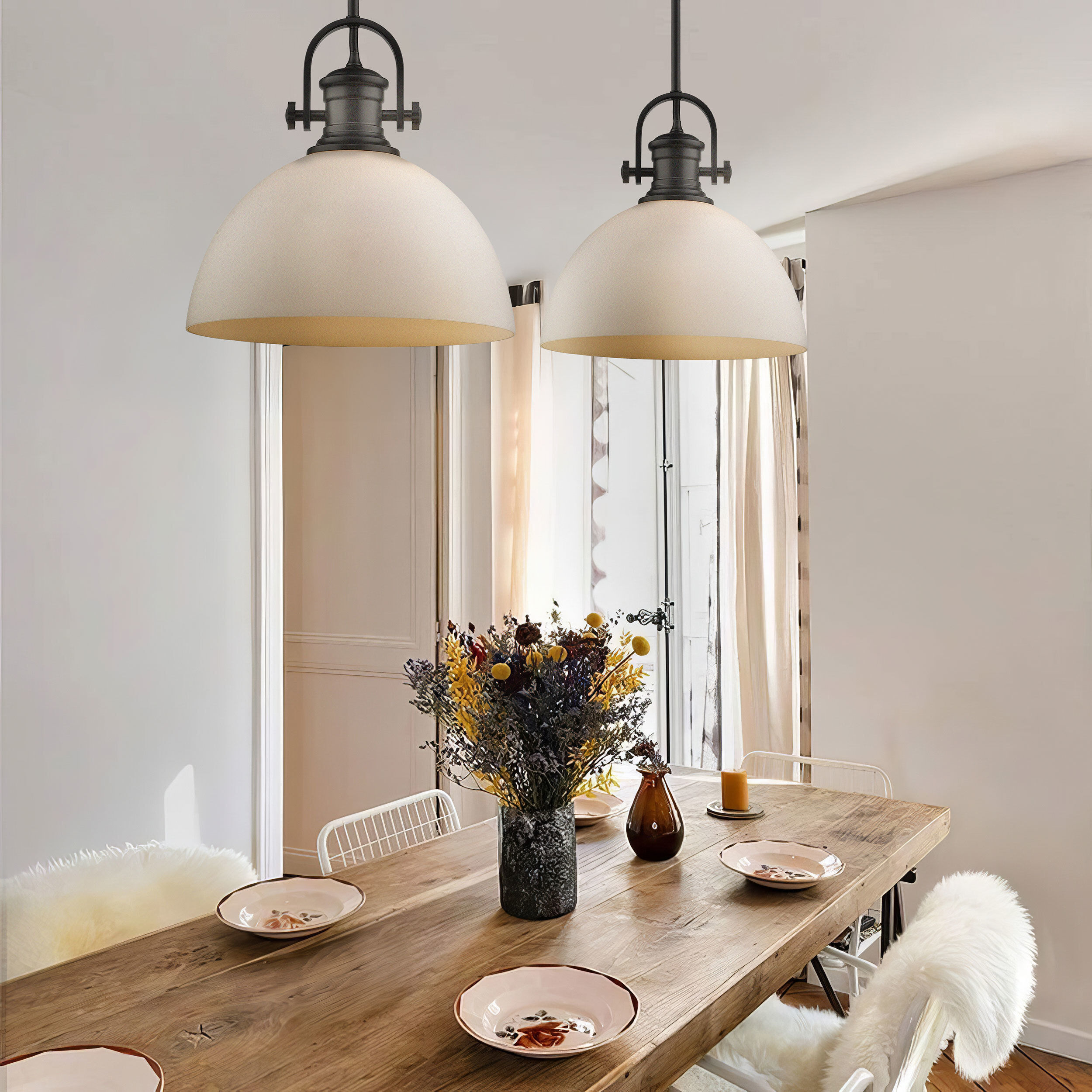 Yep Hines 1 Light 13.5 inch Matte Black Pendant Ceiling Light in Opal Glass, Large