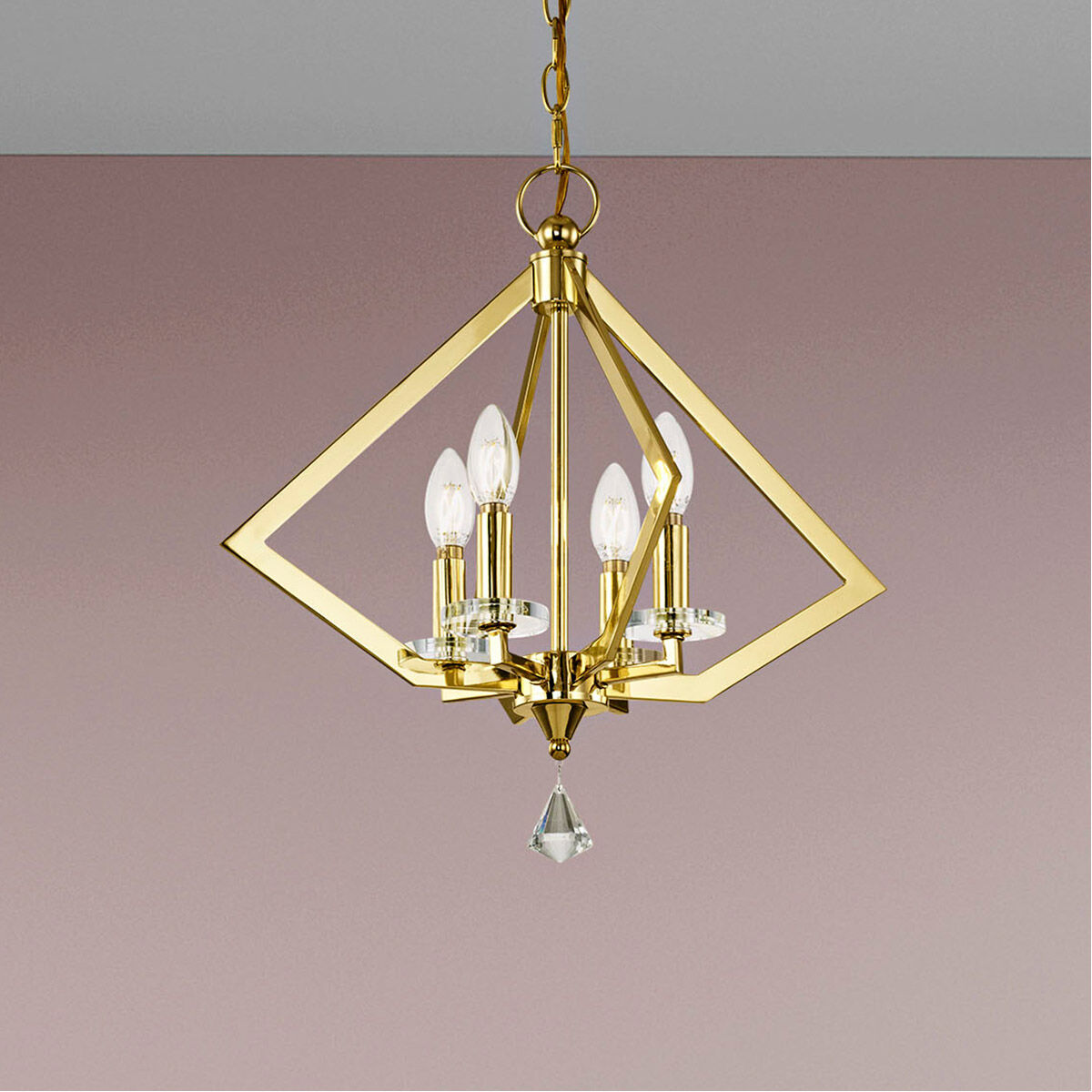 Diamond 4 Light 18 inch Polished Brass Mini Chandelier Ceiling Light