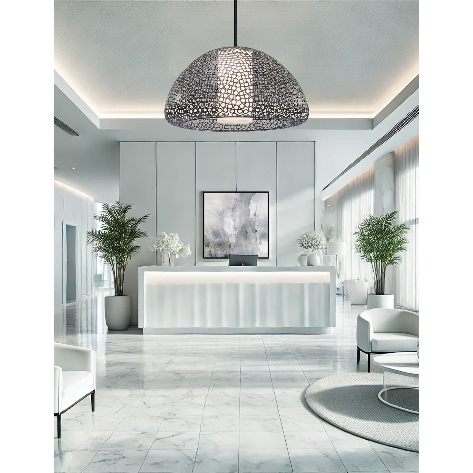 Dilston LED 36 inch Bronze Pendant Ceiling Light in Cream Linen Fabric