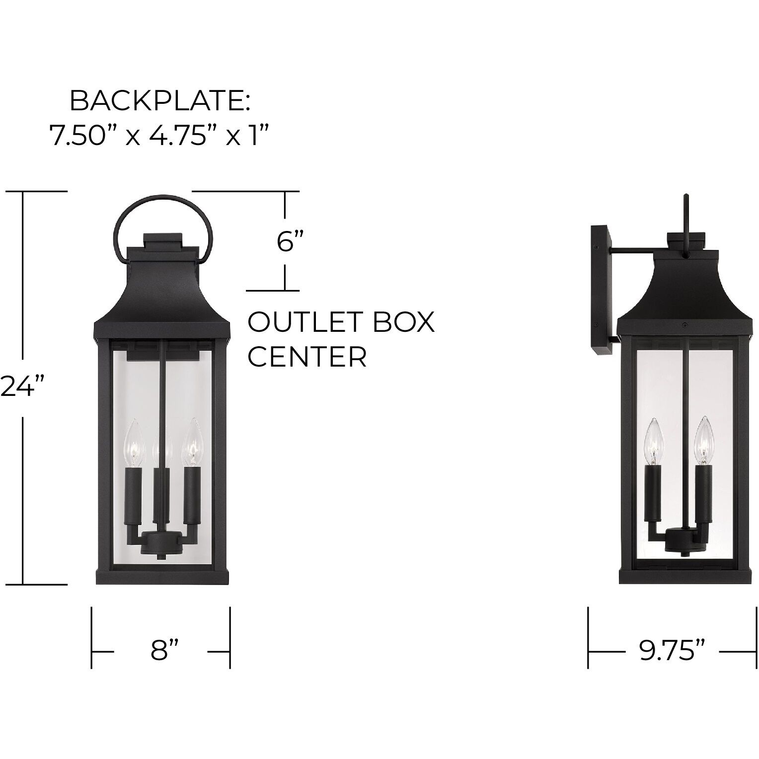 Bradford 3 Light 24 inch Black Outdoor Wall Lantern