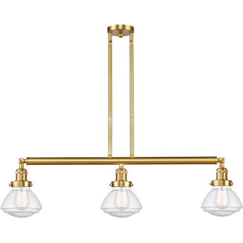 Franklin Restoration Olean 3 Light 39 inch Satin Gold Island Light Ceiling Light in Seedy Glass, Franklin Restoration