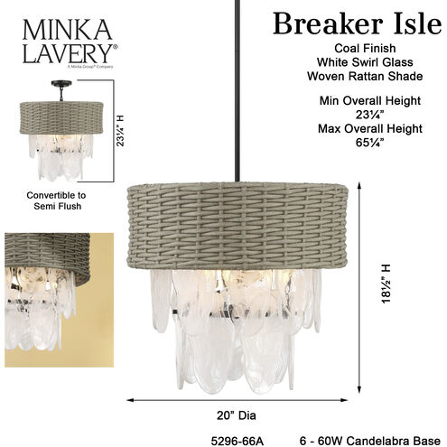 Breakers Isle 6 Light 20 inch Coal Semi Flush Ceiling Light
