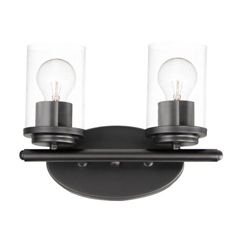 Corona 2 Light 12 inch Black Bath Vanity Wall Light in Clear