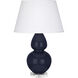 Double Gourd 30 inch 150.00 watt Midnight Blue Glazed Ceramic with Lucite Base Table Lamp Portable Light in Pearl Dupioni