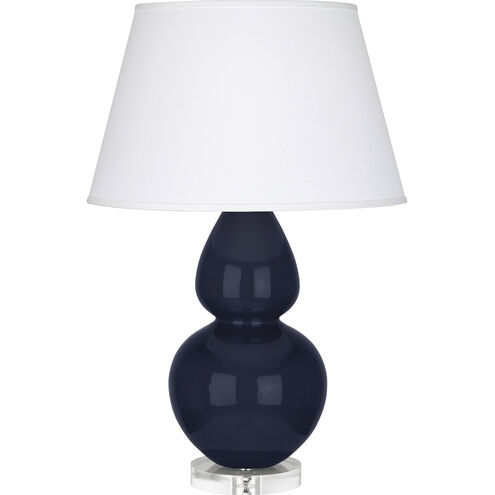 Double Gourd 30 inch 150.00 watt Midnight Blue Glazed Ceramic with Lucite Base Table Lamp Portable Light in Pearl Dupioni