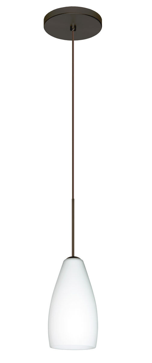 Karli 1 Light Bronze Pendant Ceiling Light in Opal Matte Glass, Halogen
