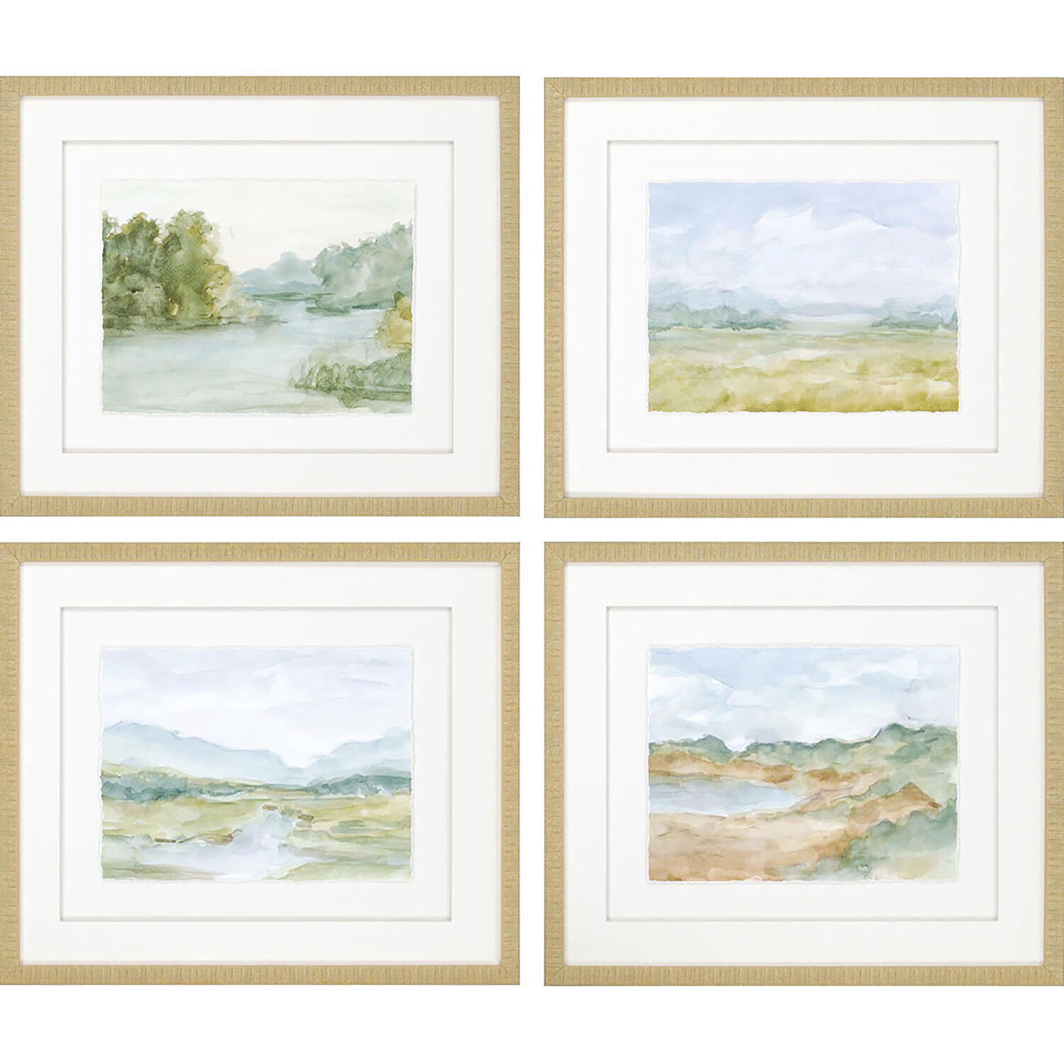 Watercolour Green and Blue and Rust and Yellow Framed Art
