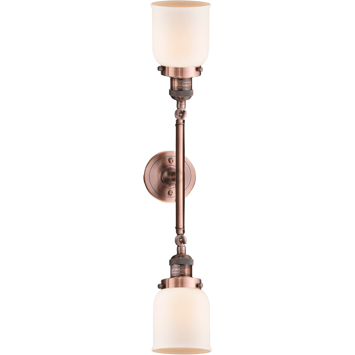 Franklin Restoration Small Bell LED 16 inch Antique Copper Bath Vanity Light Wall Light in Matte White Glass, Franklin Restoration