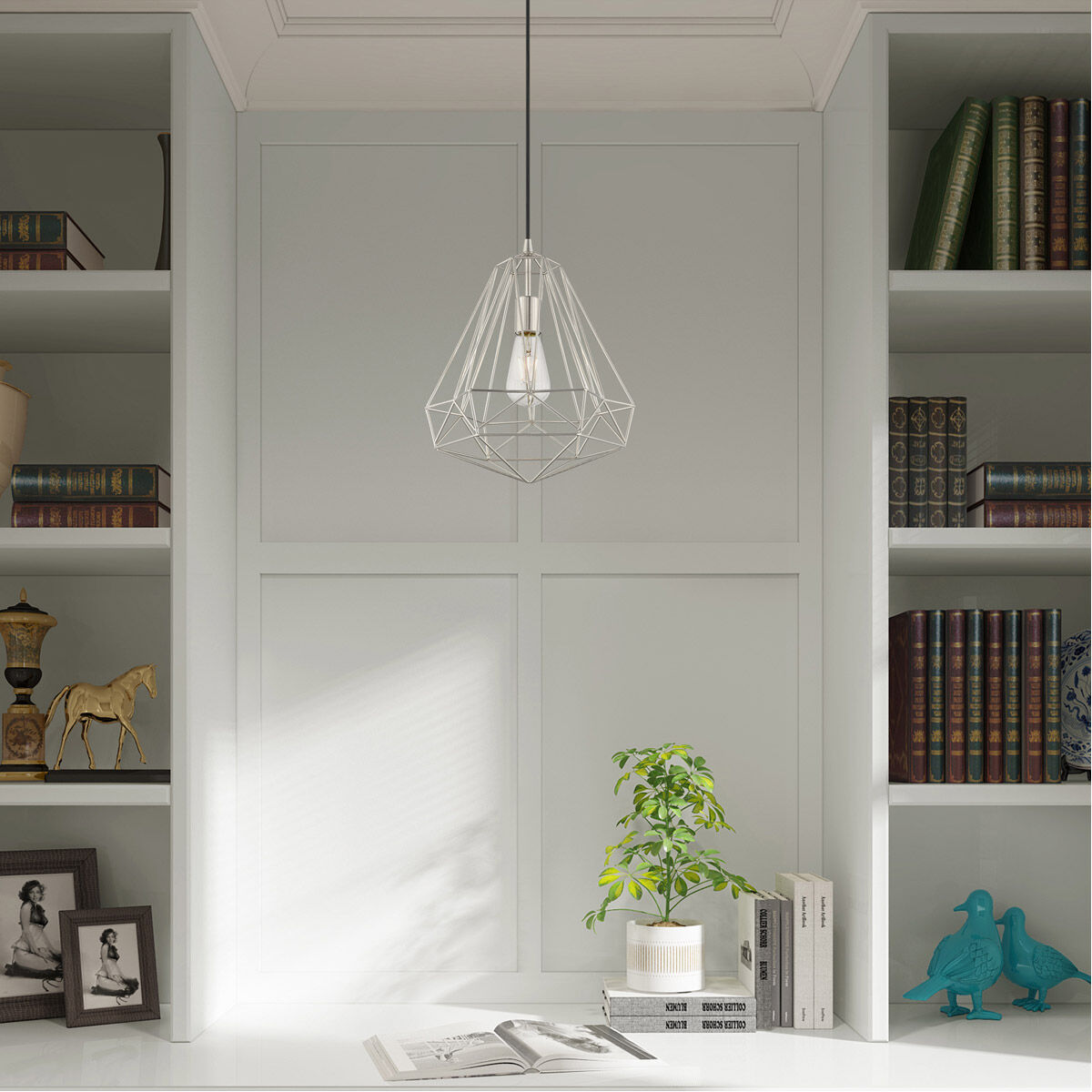 Geometric 1 Light 12 inch Brushed Nickel Mini Pendant Ceiling Light