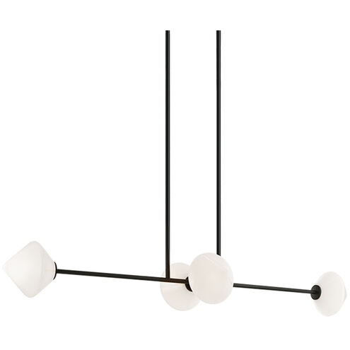 Novo 4 Light 12.75 inch Black Pendant Ceiling Light in Black and Opal Glass